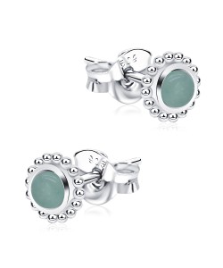 Green Quartz Stone Silver Ear Stud STS-5337